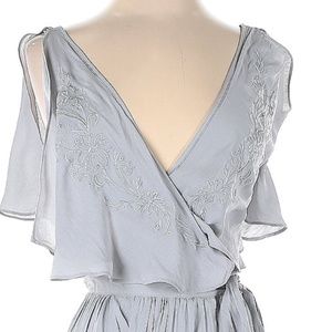 Free People Fiona Blue Gray Embroidered Wrap Dress. Like New